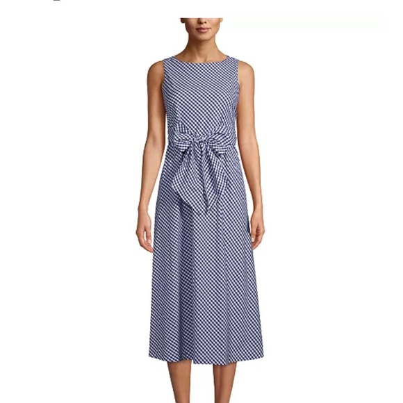 Gingham blue White Checkered Midi A line bow 10 cotton fisherman core cottage - Picture 1 of 12